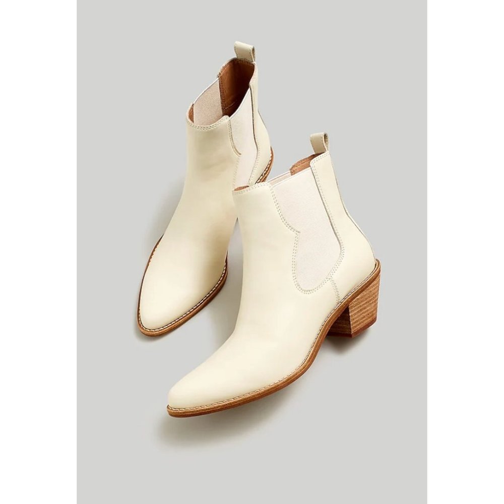 Madewell $188 The Watkin Ankle Boot Leather Pale Parchment Size 8 NN022